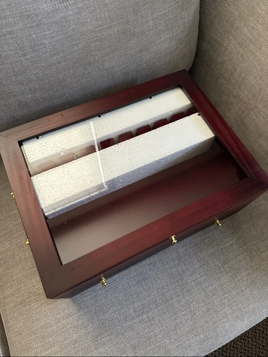 Wooden Silverware Storage Case Box Glass Lid With Handle Felt Lined SHIPALONE - Picture 2 of 7